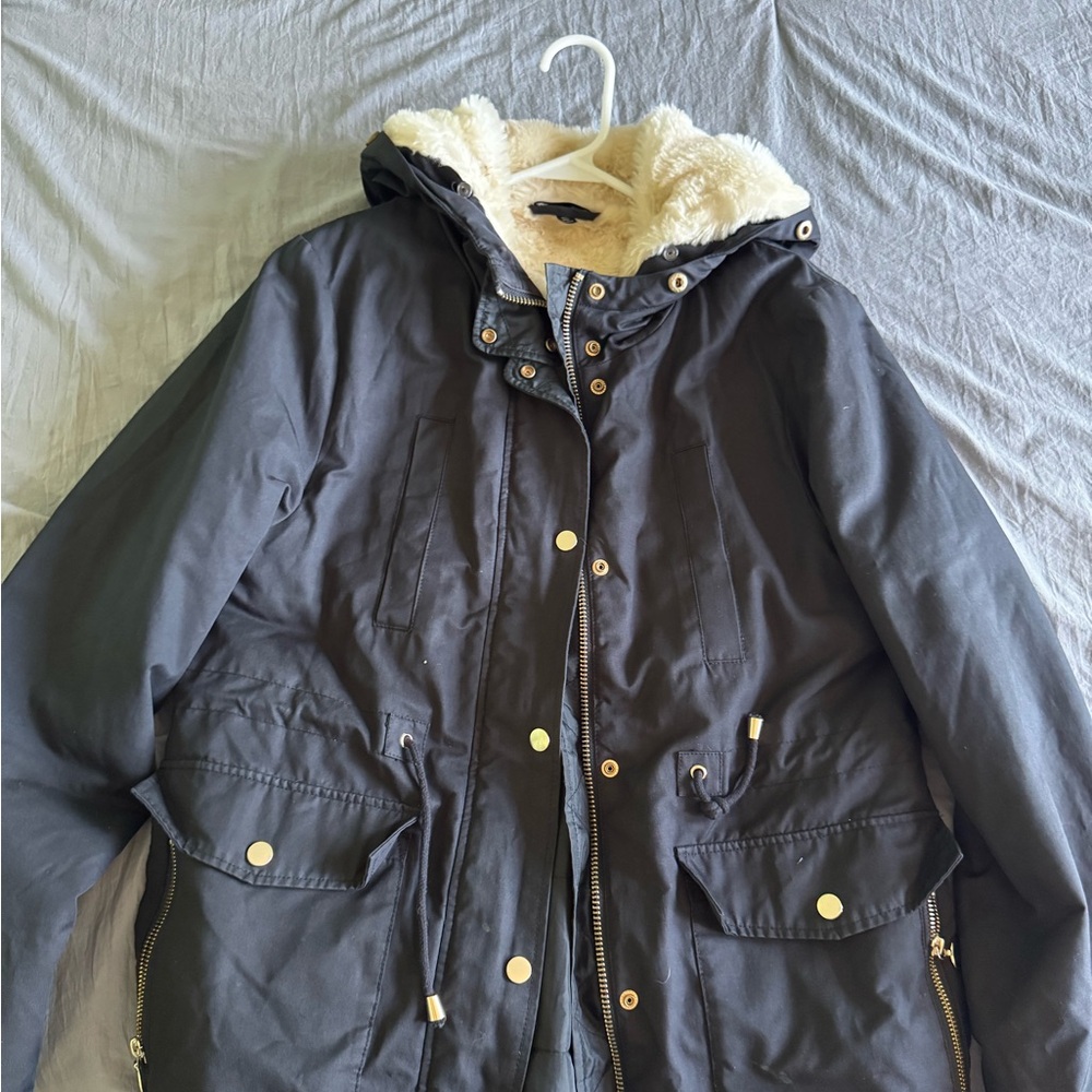 Topshop Black Utility Jacket with Cream Lining